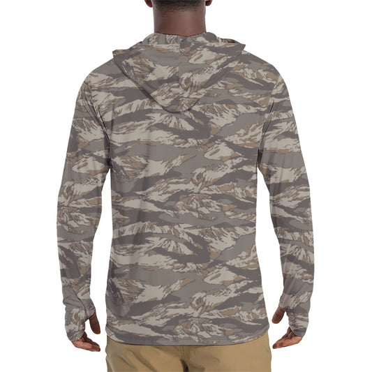 American Tiger Stripe Multi-Terrain Urban Rubble CAMO Mens Sunscreen Sports Hoodie With Thumb Holes