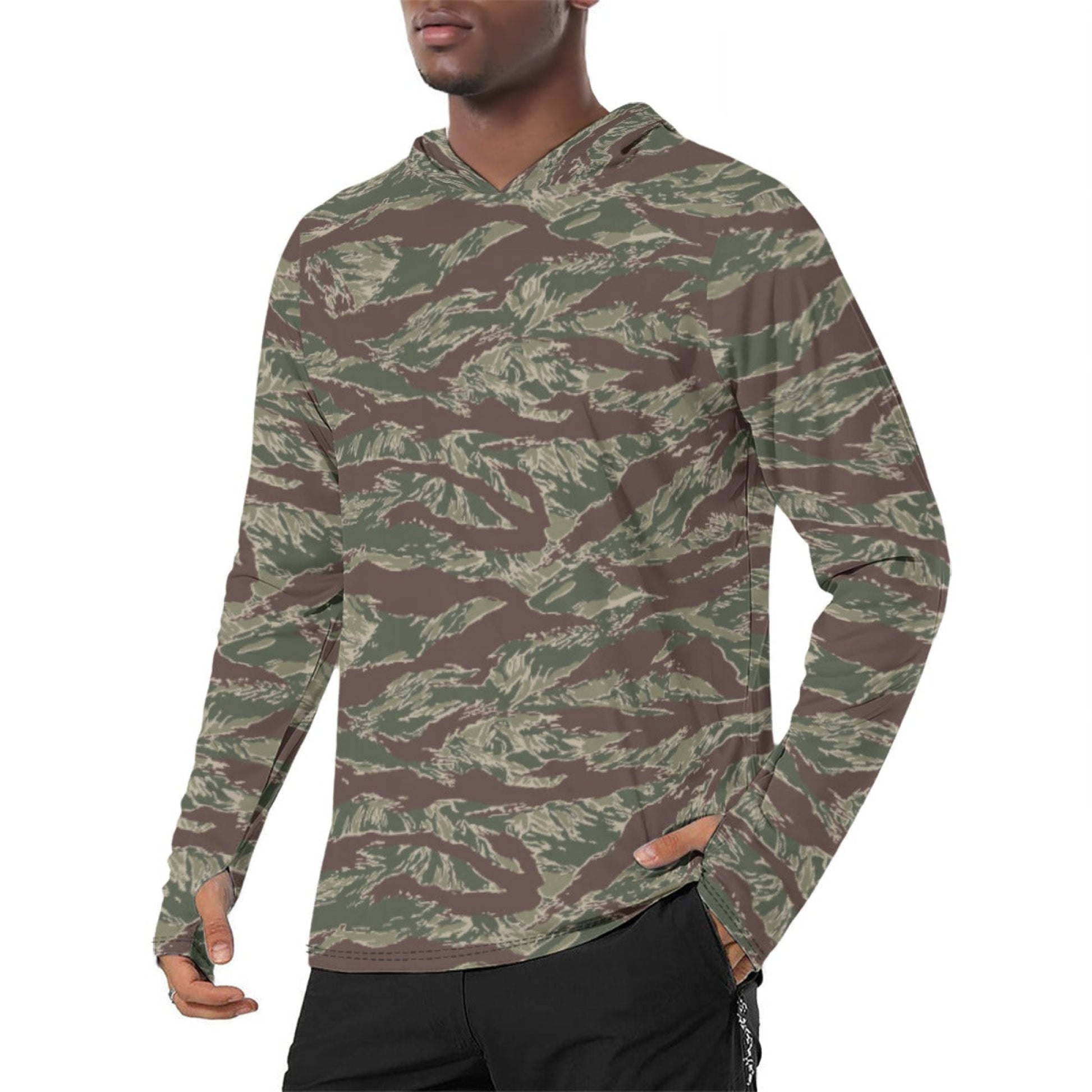American Tiger Stripe Ridgeback CAMO Mens Sunscreen Sports Hoodie With Thumb Holes