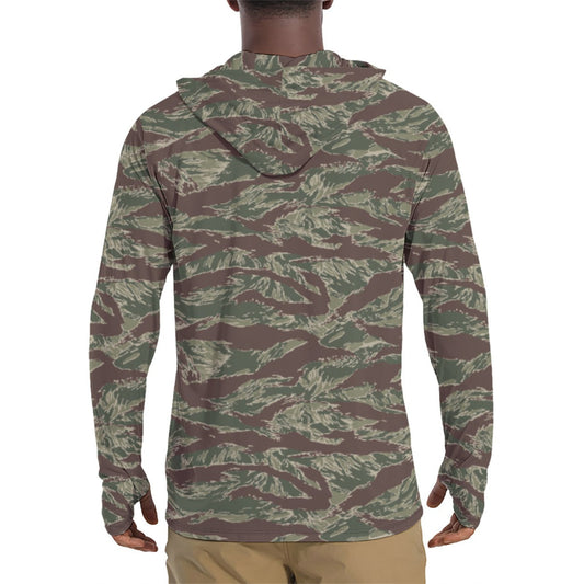 American Tiger Stripe Ridgeback CAMO Mens Sunscreen Sports Hoodie With Thumb Holes - S / White