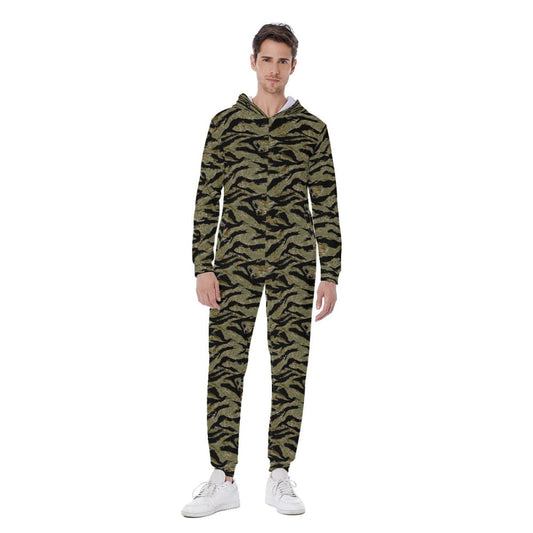 American Tiger Stripe Sparse John Wayne CAMO Men’s Hooded Jumpsuit - S / White - Mens