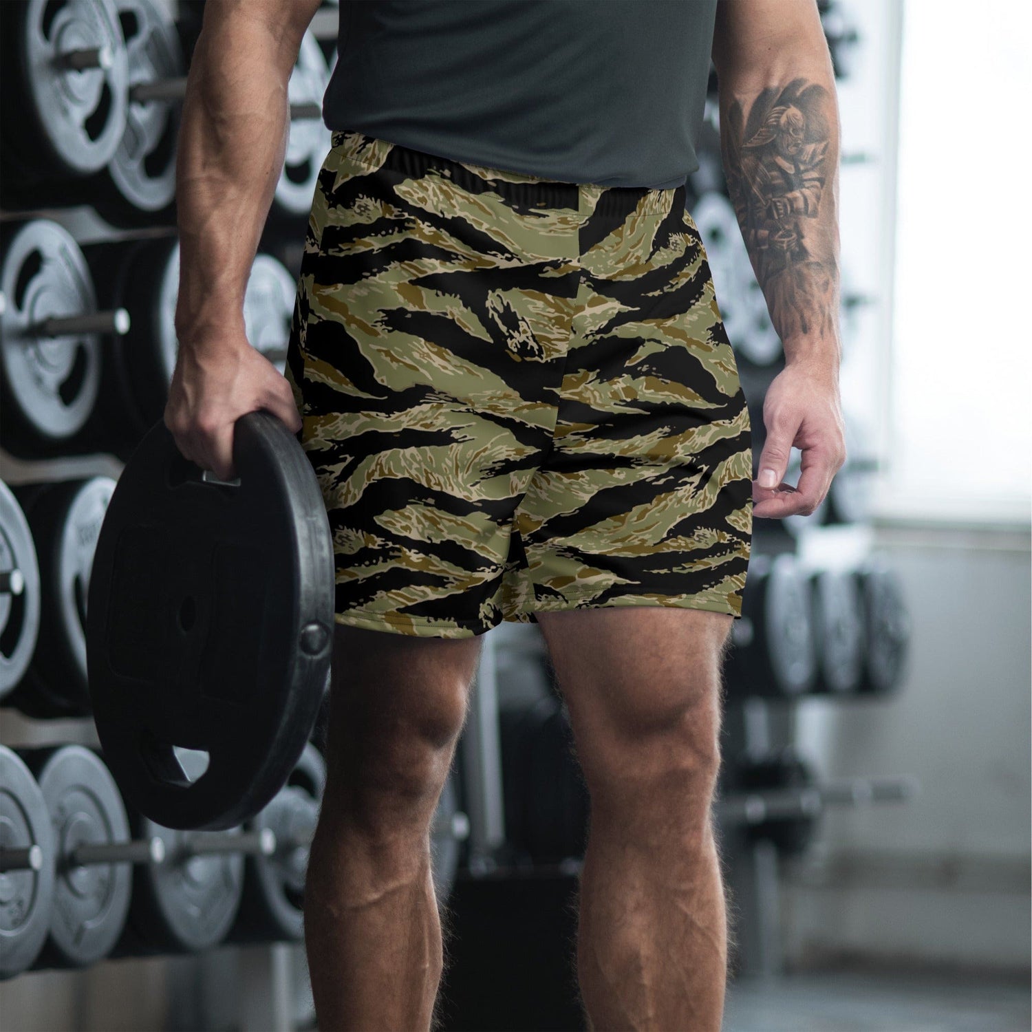 American Tiger Stripe Sparse John Wayne CAMO Unisex Athletic Long Shorts - XS