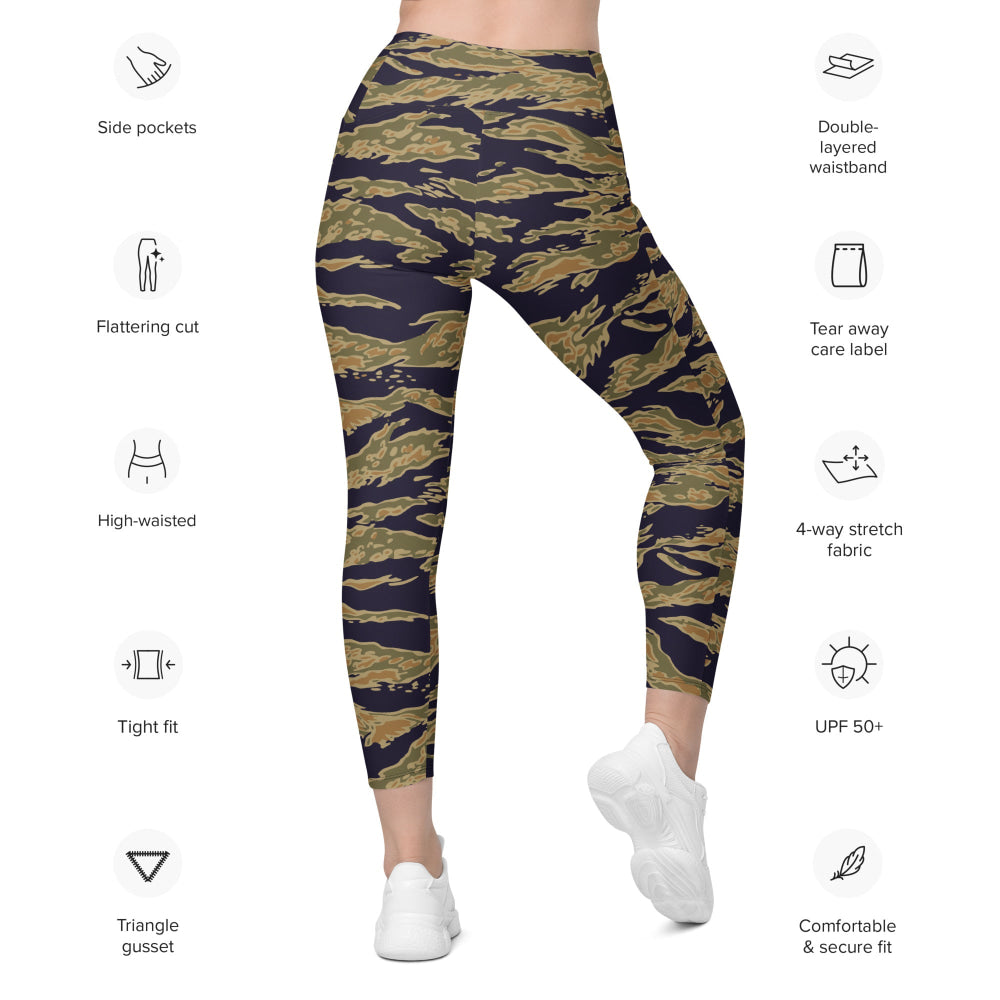 American Tiger Stripe Special Forces Advisor Gold CAMO Leggings with pockets - Womens With Pockets