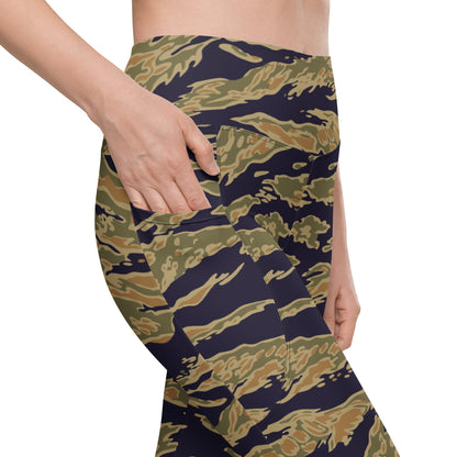 American Tiger Stripe Special Forces Advisor Gold CAMO Leggings with pockets - Womens With Pockets