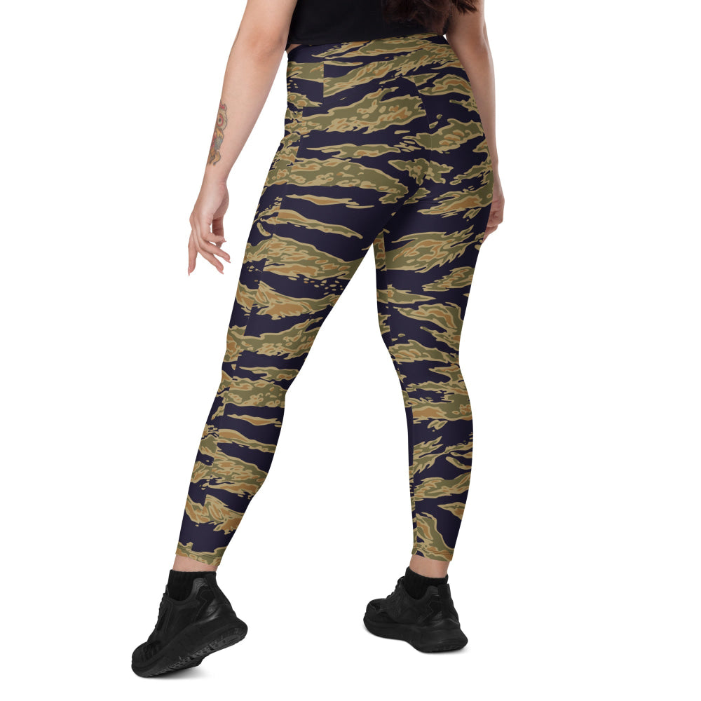 American Tiger Stripe Special Forces Advisor Gold CAMO Leggings with pockets - Womens With Pockets