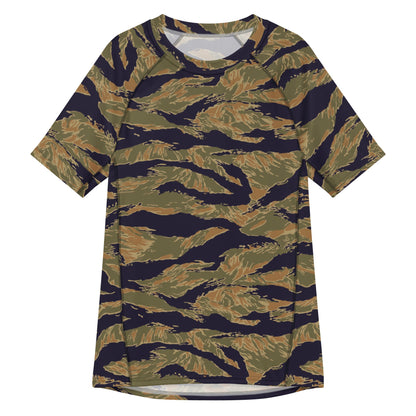 American Tiger Stripe Special Forces Advisor Gold CAMO Mens Short-Sleeve Rash Guard - 2XS