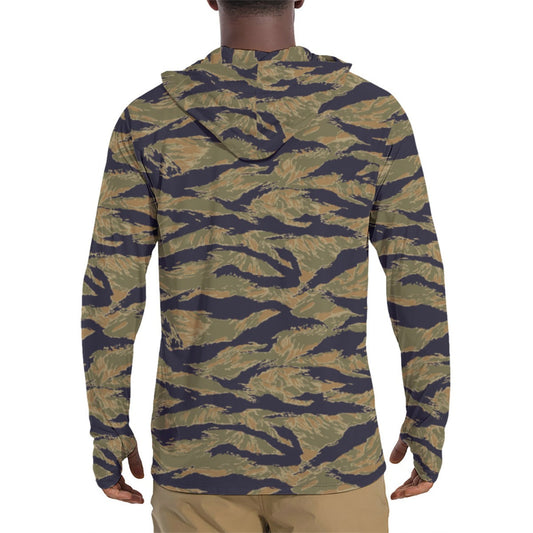 American Tiger Stripe Special Forces Advisor Gold CAMO Mens Sunscreen Sports Hoodie With Thumb Holes - S / White