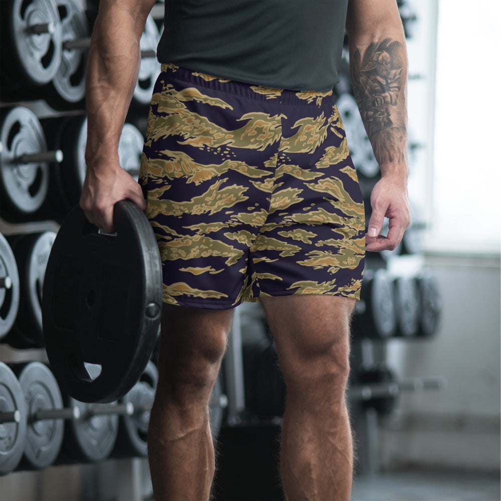 American Tiger Stripe Special Forces Advisor Gold CAMO Unisex Athletic Long Shorts - 2XS