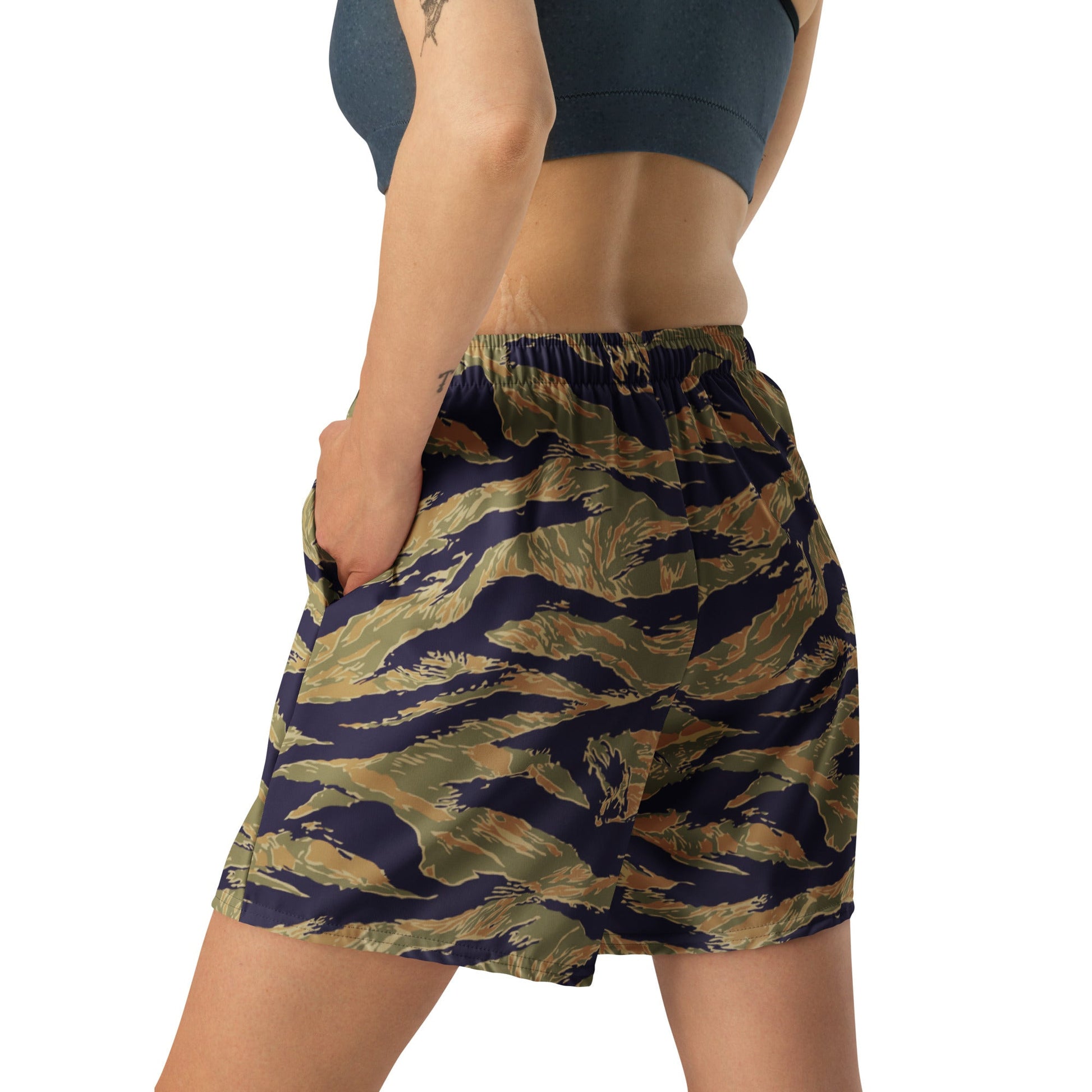 American Tiger Stripe Special Forces Advisor Gold CAMO Unisex Athletic Long Shorts