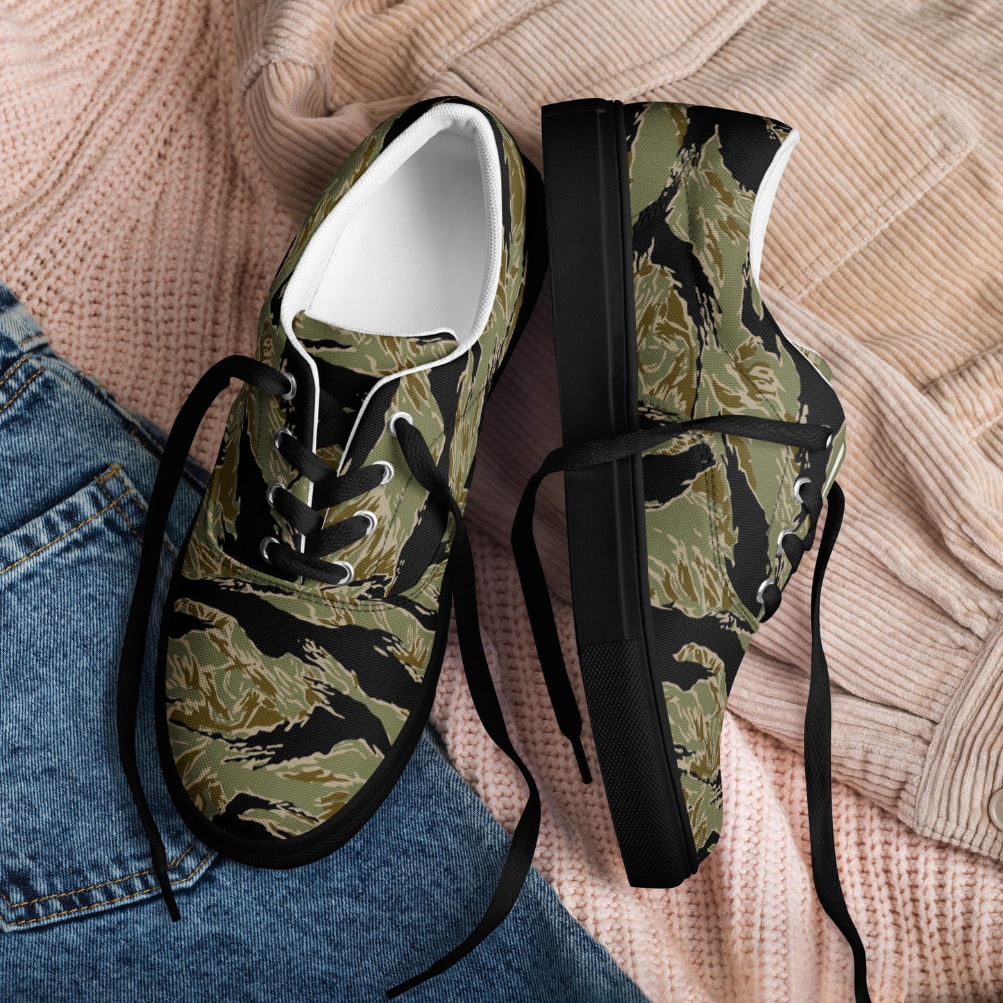 American Tiger Stripe Special Forces Advisor Sparse CAMO Mens Lace-Up Canvas Shoes - Lace-up