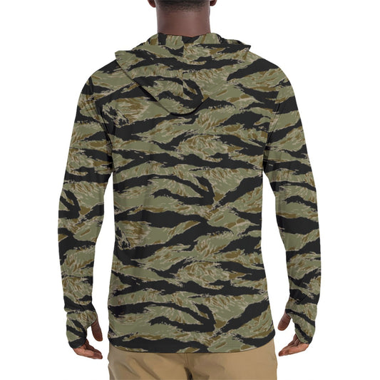 American Tiger Stripe Special Forces Advisor Sparse CAMO Mens Sunscreen Sports Hoodie With Thumb Hol