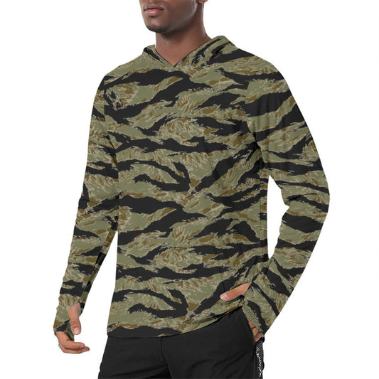 American Tiger Stripe Special Forces Advisor Sparse CAMO Mens Sunscreen Sports Hoodie With Thumb Hol - S / White