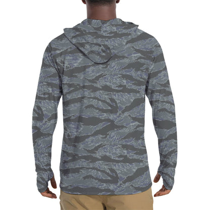 American Tiger Stripe Urban Ghost CAMO Mens Sunscreen Sports Hoodie With Thumb Holes - S / White