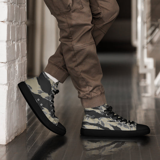 American Tiger Stripe Urban Rubble CAMO Mens high top canvas shoes - Black / 5 - High Top Canvas Shoes