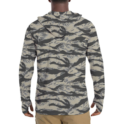 American Tiger Stripe Urban Rubble CAMO Mens Sunscreen Sports Hoodie With Thumb Holes