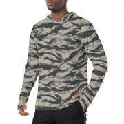 Tiger Stripe Urban Rubble CAMO Mens Sunscreen Sports Hoodie With Thumb Holes - S / White