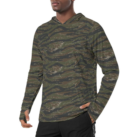 American Tiger Stripe Vintage Advisor Vietnam CAMO Mens Sunscreen Sports Hoodie With Thumb Holes - S / White - Hoodies