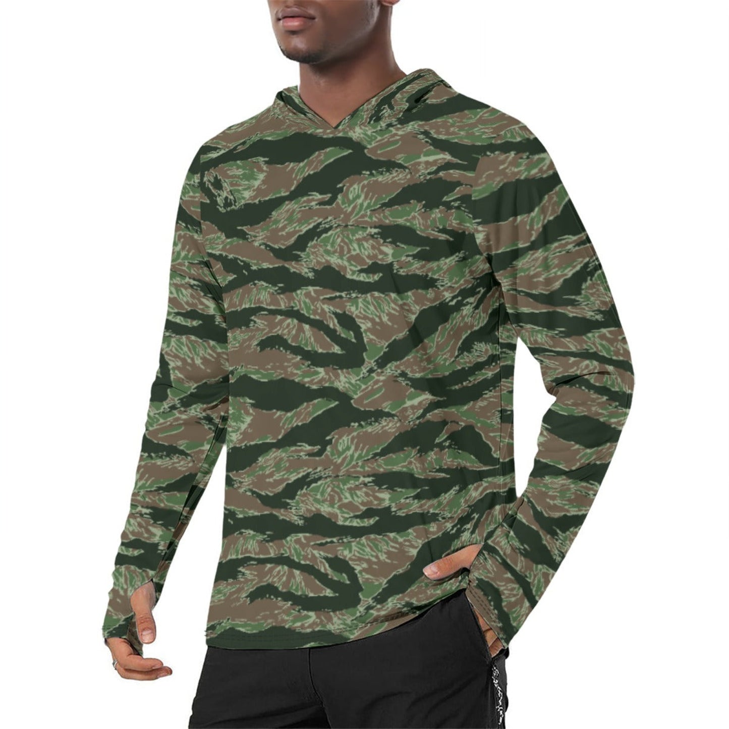 American Tiger Stripe Viper CAMO Mens Sunscreen Sports Hoodie With Thumb Holes - S / White