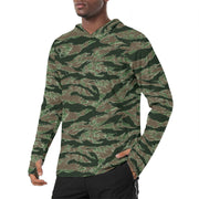 Tiger Stripe Viper CAMO Mens Sunscreen Sports Hoodie With Thumb Holes - S / White