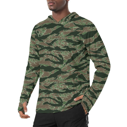 American Tiger Stripe Viper CAMO Mens Sunscreen Sports Hoodie With Thumb Holes - S / White