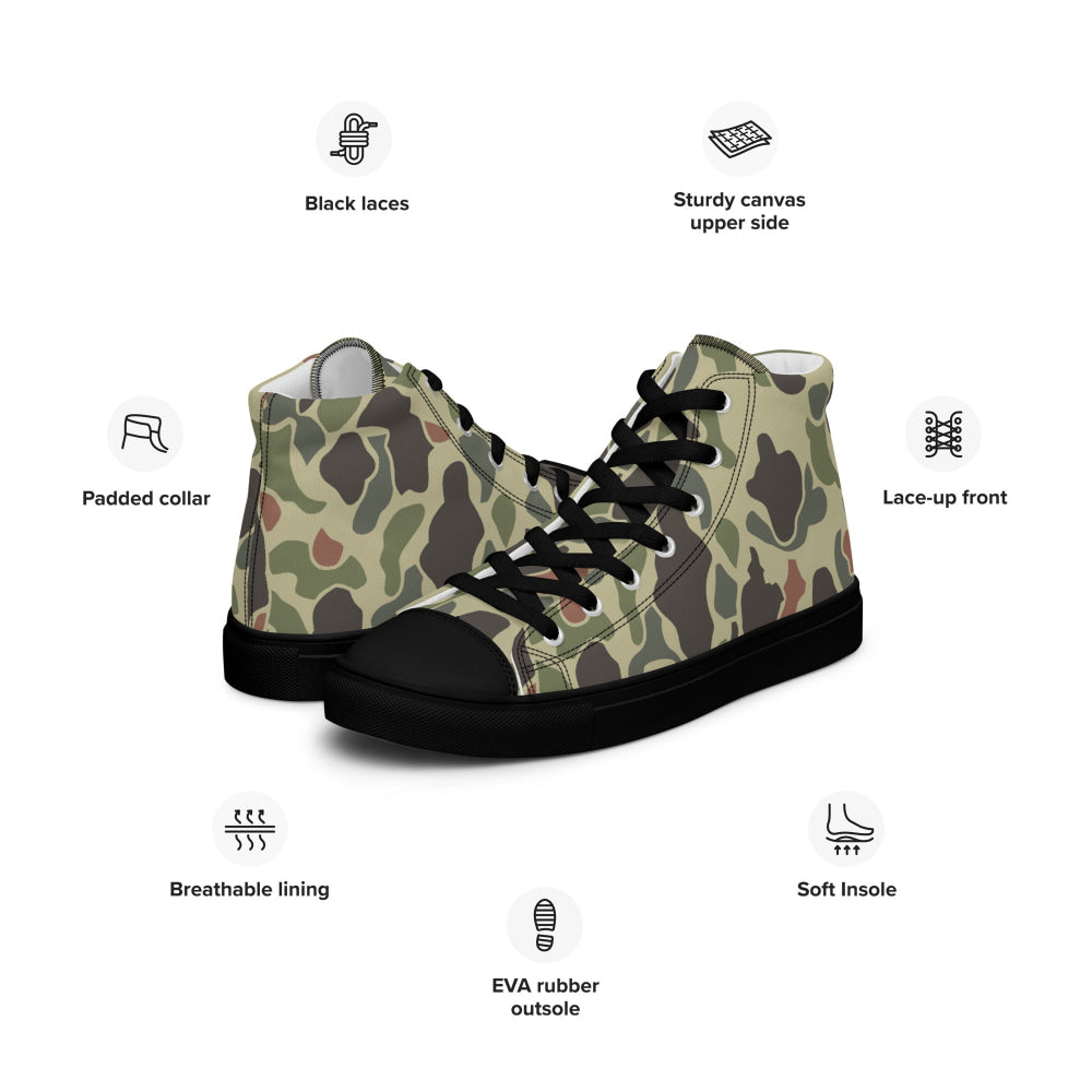 American WW2 M1942 Frog Skin Jungle Faded CAMO Men’s high top canvas shoes - Mens High Top Canvas Shoes