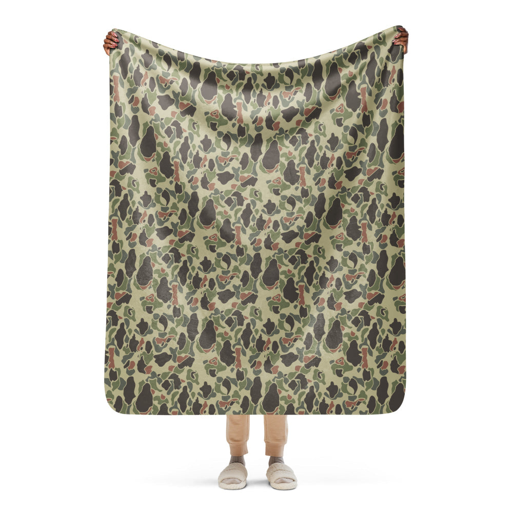 American WW2 M1942 Frog Skin Jungle Faded CAMO Sherpa blanket - 50″×60″ - Blanket