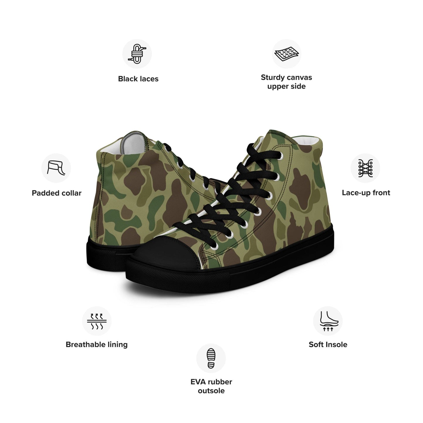 American WW2 M1942 Frog Skin Jungle CAMO Men’s high top canvas shoes - Mens High Top Canvas Shoes