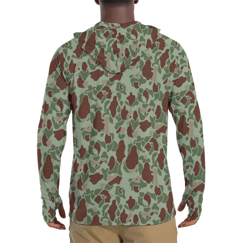 American WW2 M1942 Frog Skin Raider CAMO Men’s Sunscreen Sports Hoodie With Thumb Holes - Mens