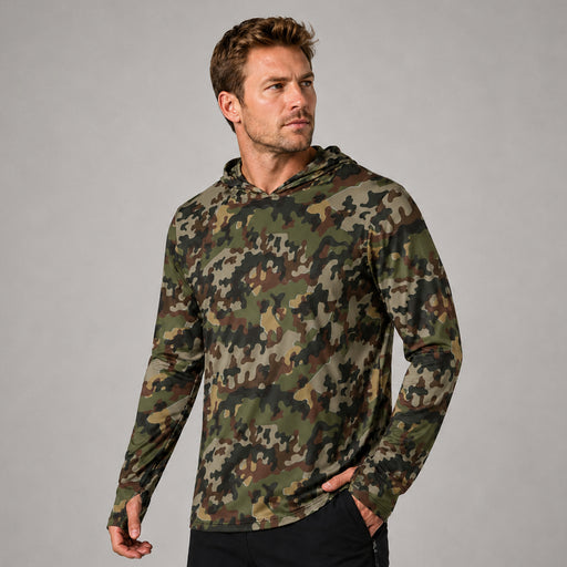 Amoeba Alpine Fleck Heritage CAMO Mens Sunscreen Sports Hoodie With Thumb Holes - S / White