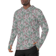 Amoeba Lithuanian Woodland CAMO Mens Sunscreen Sports Hoodie With Thumb Holes - S / White