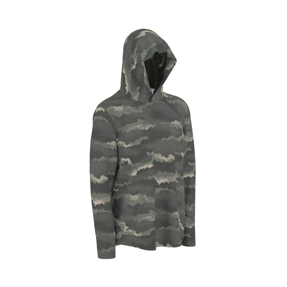 Anaconda Hexagon CAMO Men’s Sunscreen Sports Hoodie With Thumb Holes - Mens Sunscreen Sports Hoodie With Thumb Holes