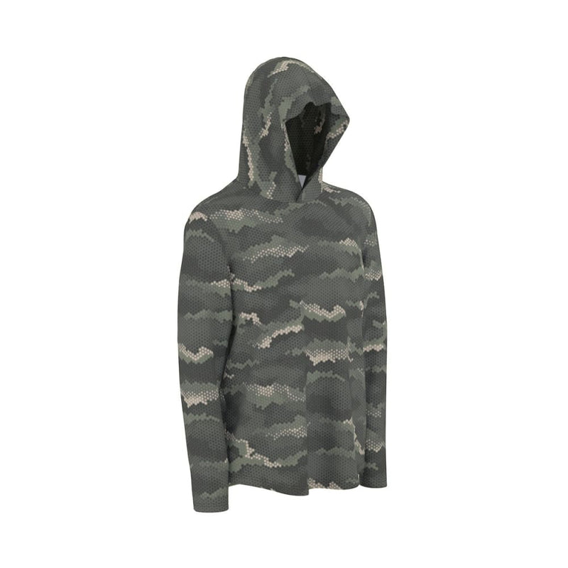 Anaconda Hexagon CAMO Men’s Sunscreen Sports Hoodie With Thumb Holes - Mens Sunscreen Sports Hoodie With Thumb Holes