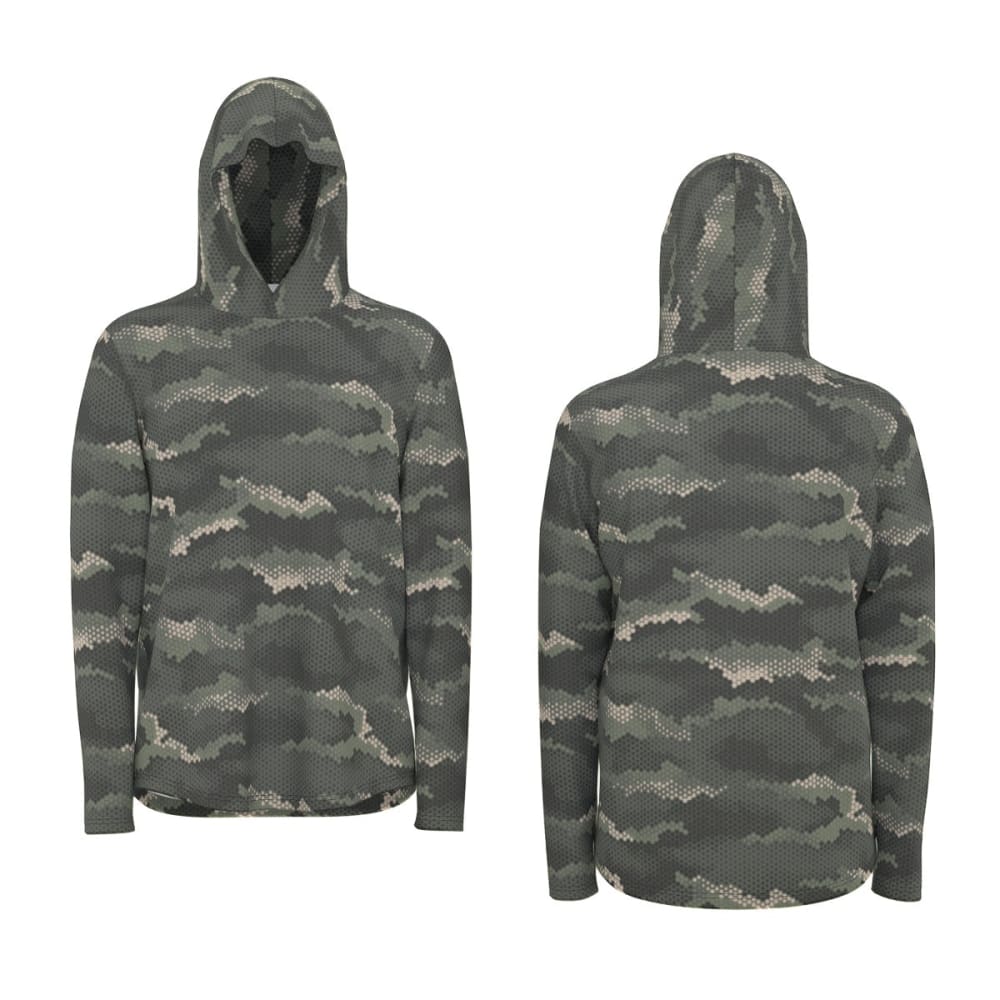 Anaconda Hexagon CAMO Men’s Sunscreen Sports Hoodie With Thumb Holes - S / White - Mens Sunscreen Sports Hoodie With Thumb Holes