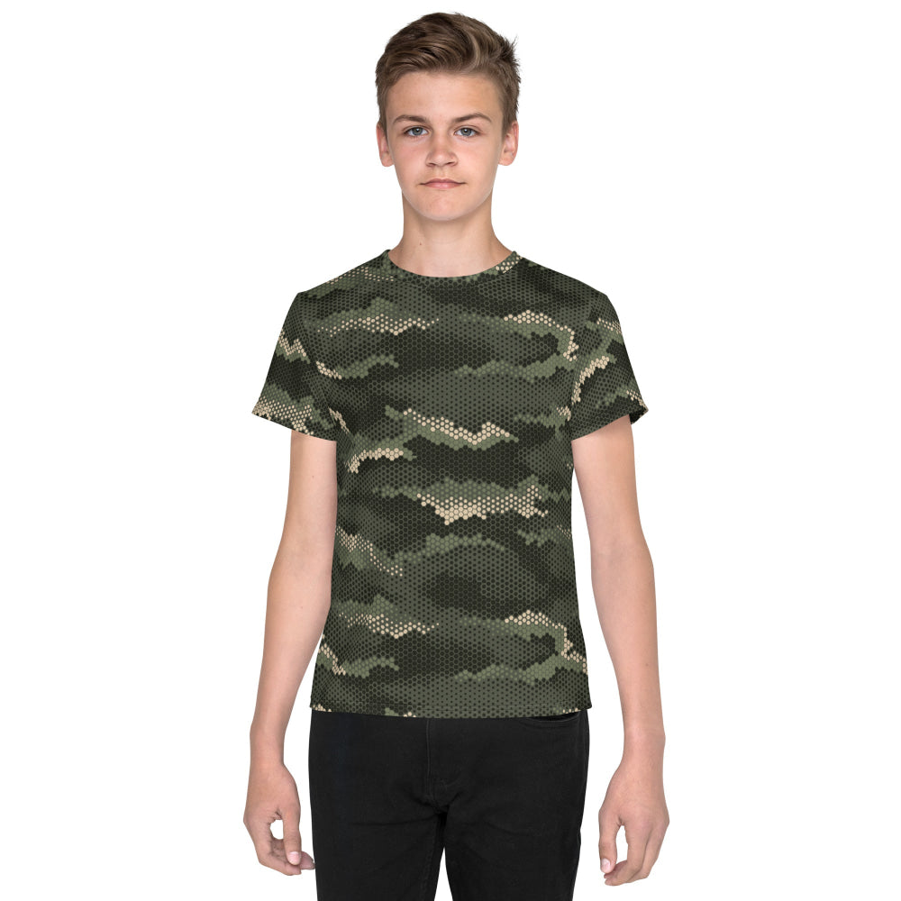 Anaconda Hexagon CAMO Youth crew neck t-shirt - 8 - Crew Neck T-shirt