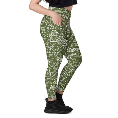 Army Cartoon Battle CAMO Leggings with pockets - Womens With Pockets