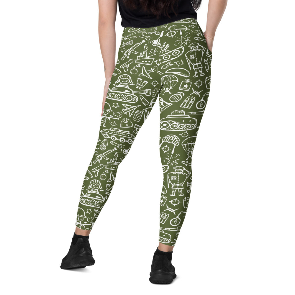 Army Cartoon Battle CAMO Leggings with pockets - Womens With Pockets