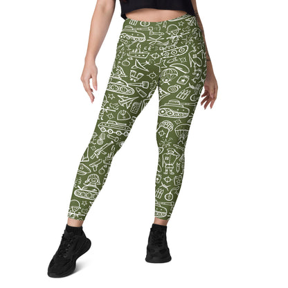 Army Cartoon Battle CAMO Leggings with pockets - Womens With Pockets