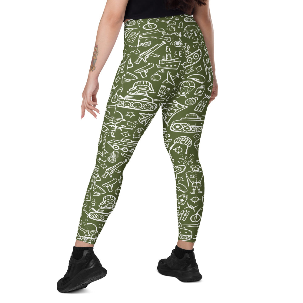 Army Cartoon Battle CAMO Leggings with pockets - Womens With Pockets