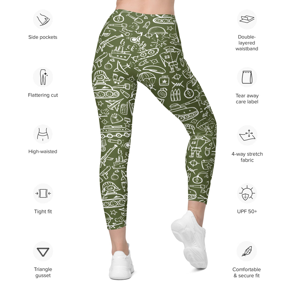 Army Cartoon Battle CAMO Leggings with pockets - Womens With Pockets