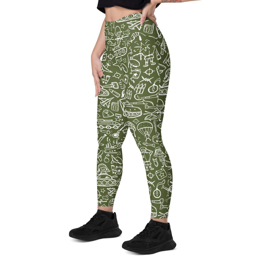 Army Cartoon Battle CAMO Leggings with pockets - Womens With Pockets