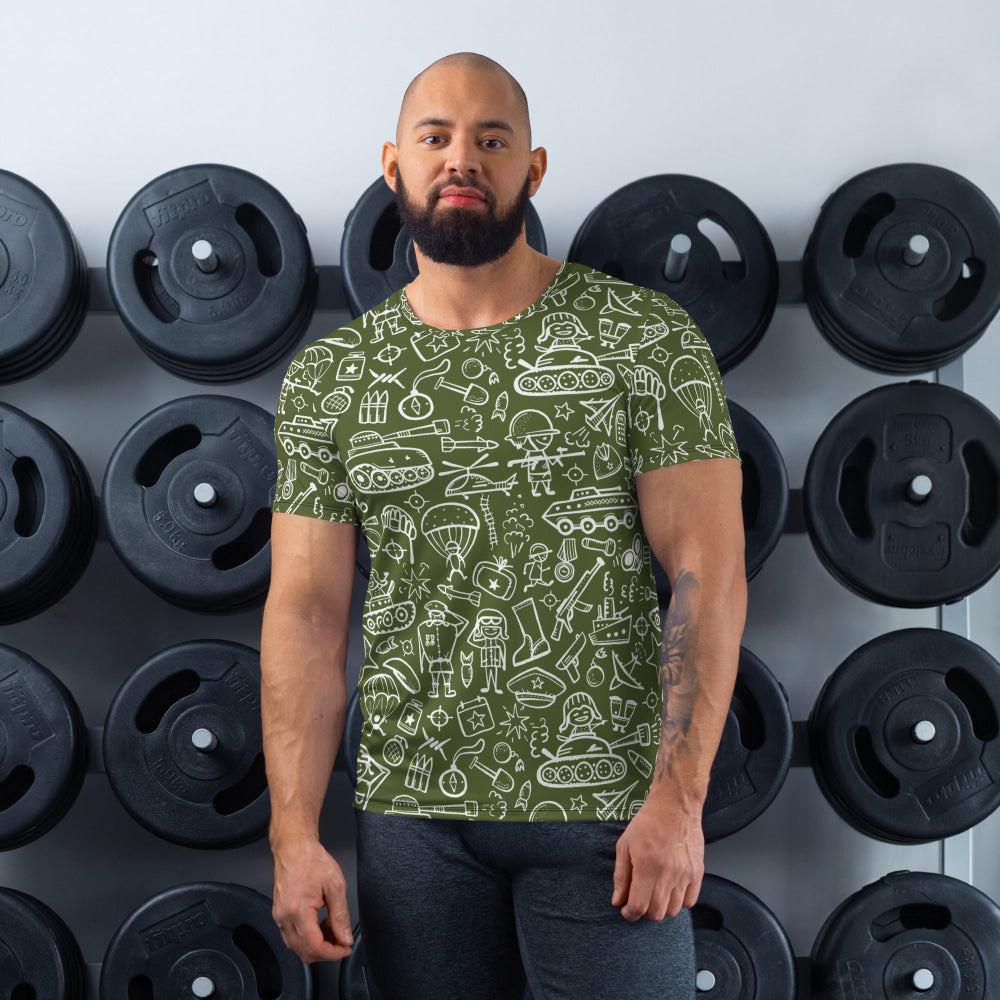 Army Cartoon Battle CAMO Men’s Athletic T-shirt - XS - Mens T-Shirt