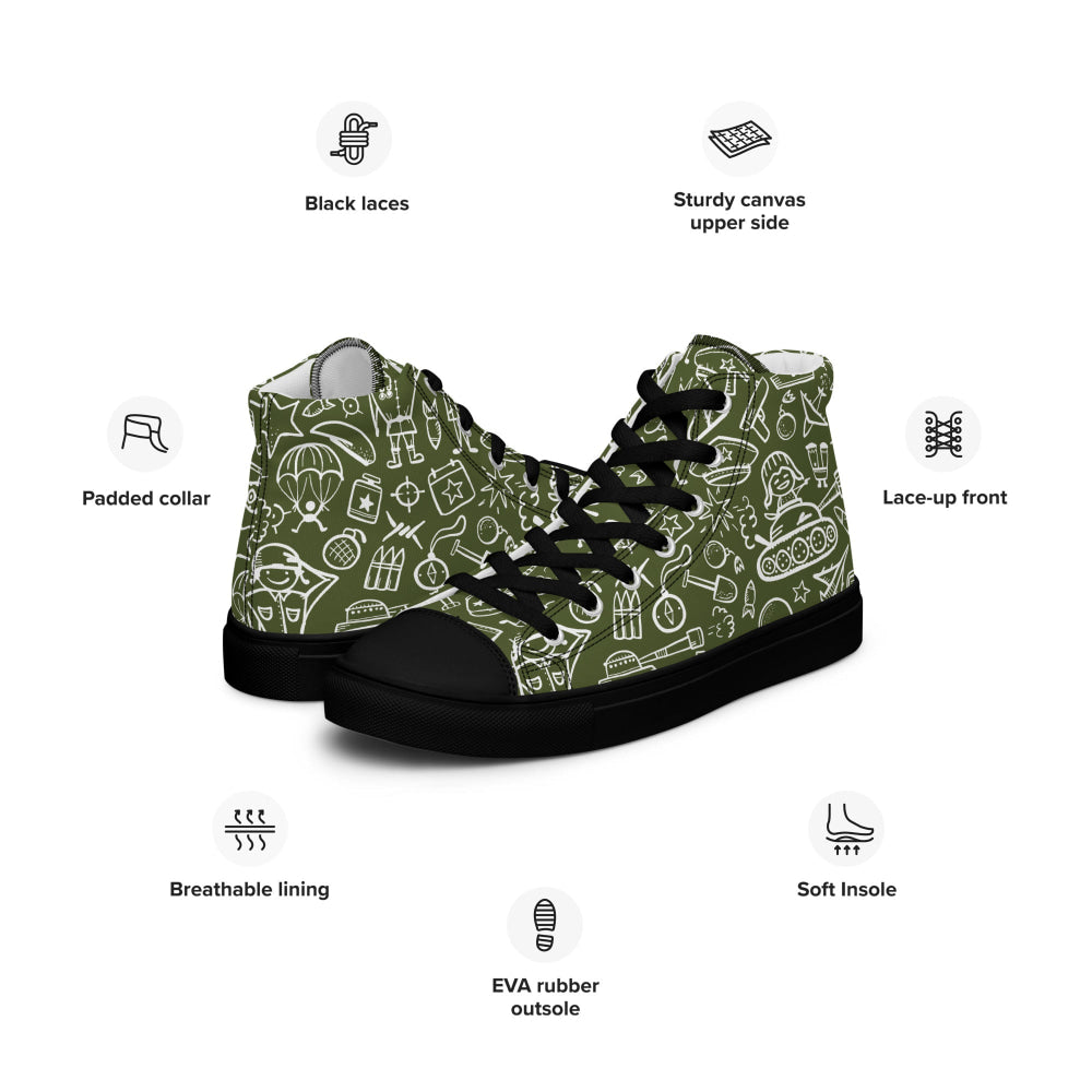 Army Cartoon Battle CAMO Men’s high top canvas shoes - Mens High Top Canvas Shoes