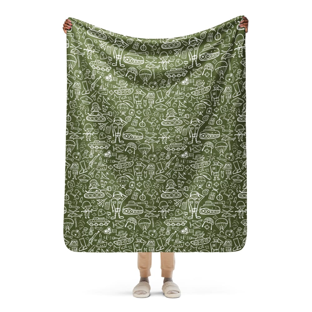 Army Cartoon Battle CAMO Sherpa blanket - 50″×60″