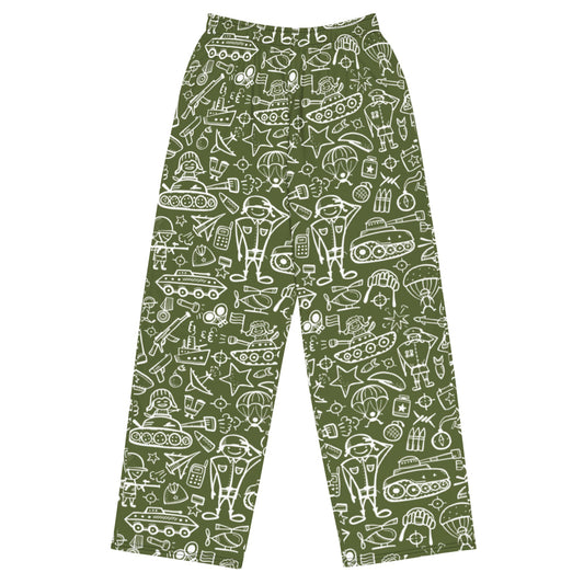 Army Cartoon Battle CAMO unisex wide-leg pants - 2XS - Unisex Wide-Leg Pants