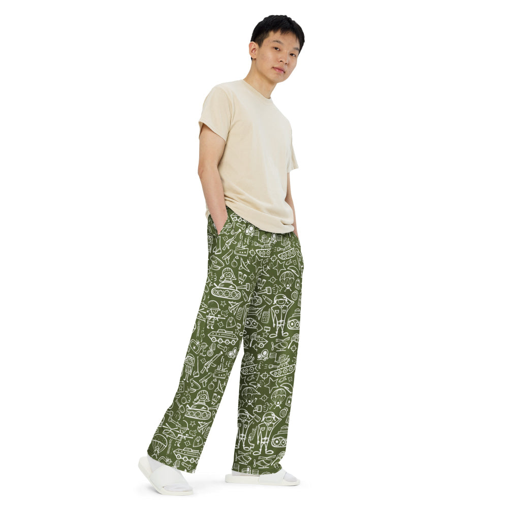 Army Cartoon Battle CAMO unisex wide-leg pants - Unisex Wide-Leg Pants