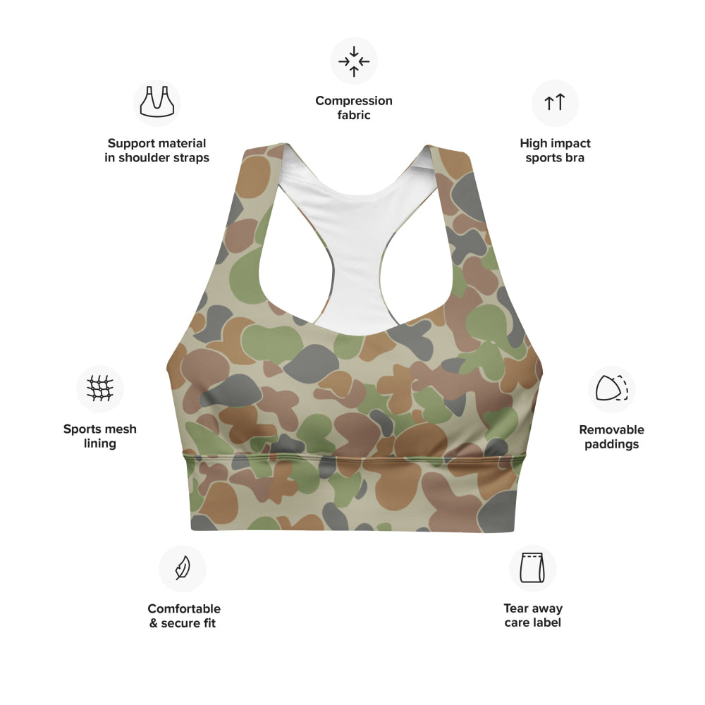 Australian AUSCAM Disruptive Pattern Camouflage Uniform (DPCU) CAMO Longline sports bra - Womens Sports Bra