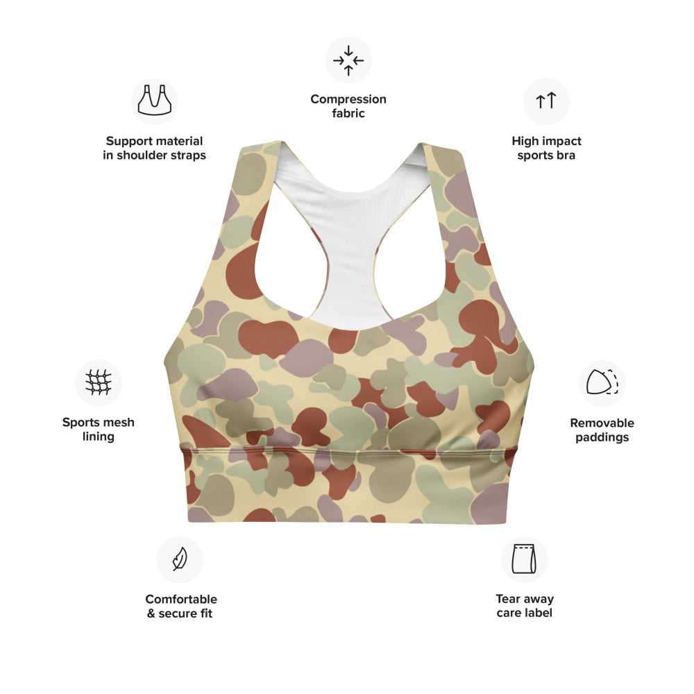 Australian AUSCAM Disruptive Pattern Desert Uniform (DPDU) MK2 CAMO Longline sports bra - Womens Sports Bra