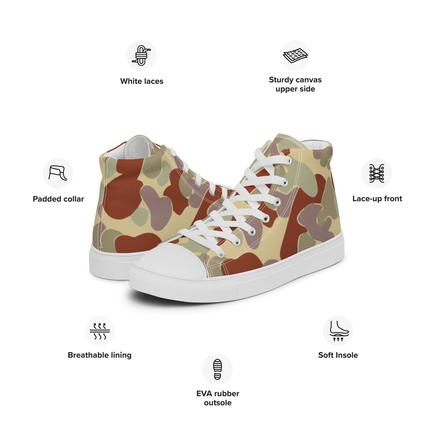 Australian AUSCAM Disruptive Pattern Desert Uniform (DPDU) MK2 CAMO Mens high top canvas shoes - High Top Canvas Shoes