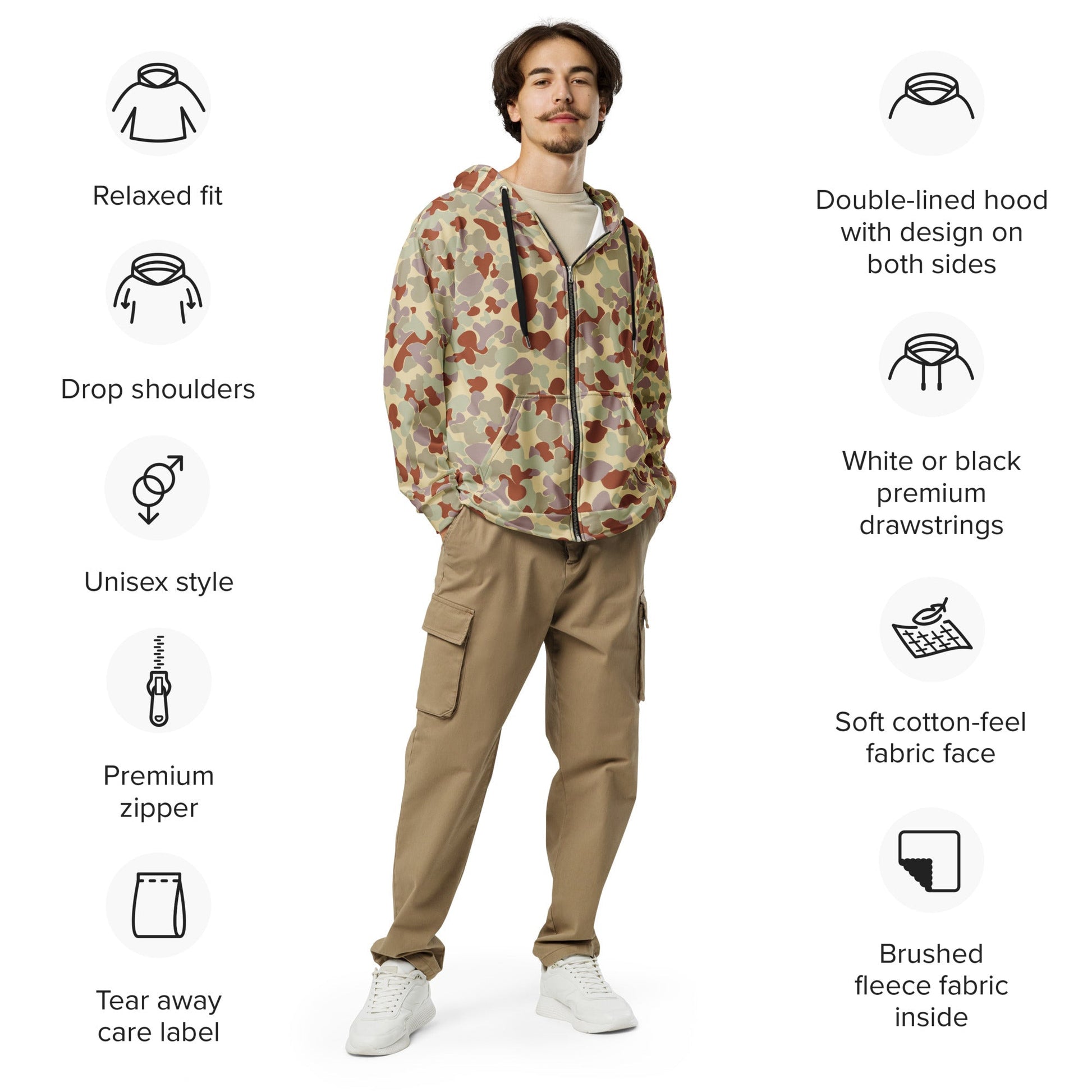 Australian AUSCAM Disruptive Pattern Desert Uniform (DPDU) MK2 CAMO Unisex zip hoodie - Zip Hoodies