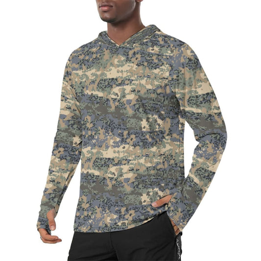 Austrian Tarnanzug CAMO Men’s Sunscreen Sports Hoodie With Thumb Holes - Mens