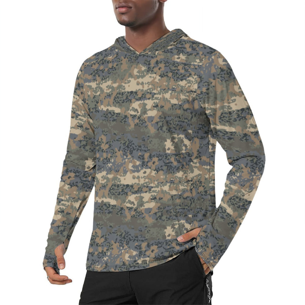 Austrian Tarnanzug CAMO Men’s Sunscreen Sports Hoodie With Thumb Holes - S / White - Mens